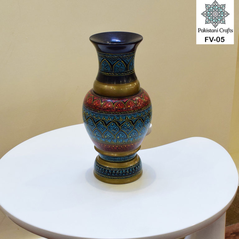 Traditional Pakistani Craftsmanship: A Stunning Handcrafted Vase with Vibrant Colors and Intricate Patterns