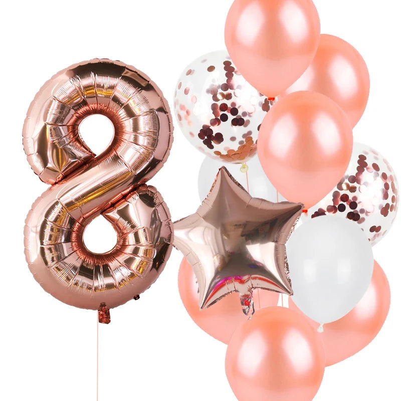 12pcs First Birthday Girl Boy Party Balloons Pink Number Baloon Birthday Decoration Kids 1 2 3 4 5 6 7 8 9 Years Party Supplies