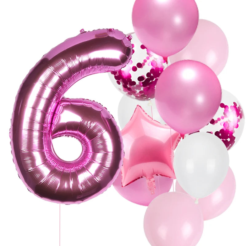 12pcs First Birthday Girl Boy Party Balloons Pink Number Baloon Birthday Decoration Kids 1 2 3 4 5 6 7 8 9 Years Party Supplies