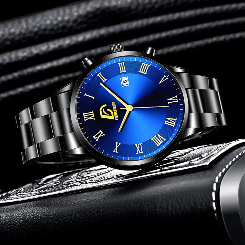 2023 Fashion Mens Gold Stainless Steel Watches Luxury Minimalist Quartz Wrist Watch Men Business Casual Watch relogio masculino