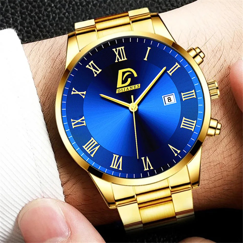 2023 Fashion Mens Gold Stainless Steel Watches Luxury Minimalist Quartz Wrist Watch Men Business Casual Watch relogio masculino