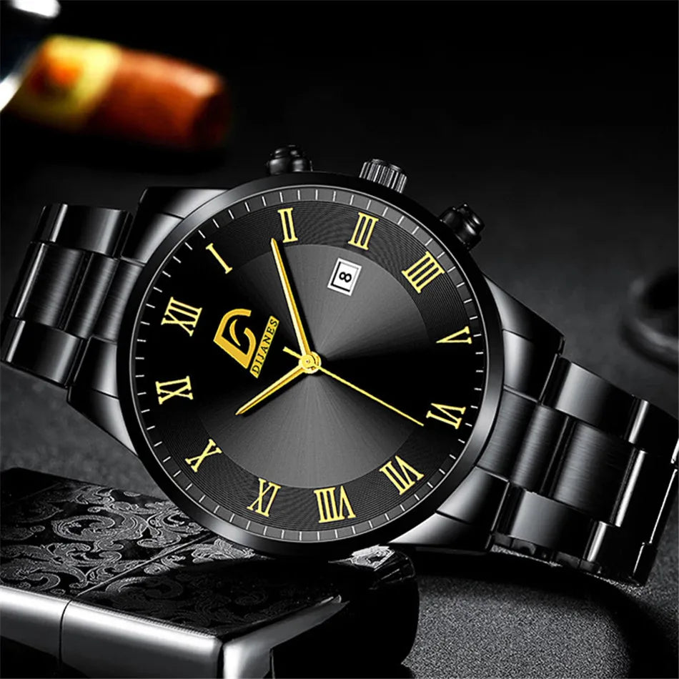 2023 Fashion Mens Gold Stainless Steel Watches Luxury Minimalist Quartz Wrist Watch Men Business Casual Watch relogio masculino