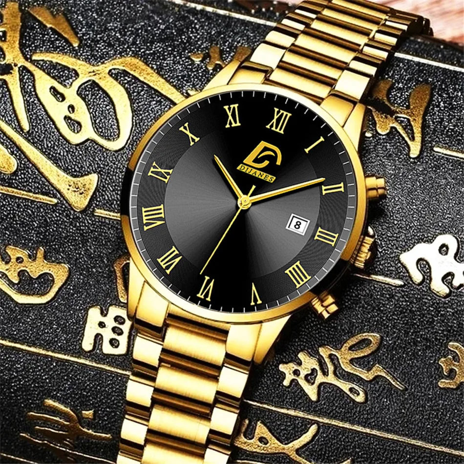 2023 Fashion Mens Gold Stainless Steel Watches Luxury Minimalist Quartz Wrist Watch Men Business Casual Watch relogio masculino
