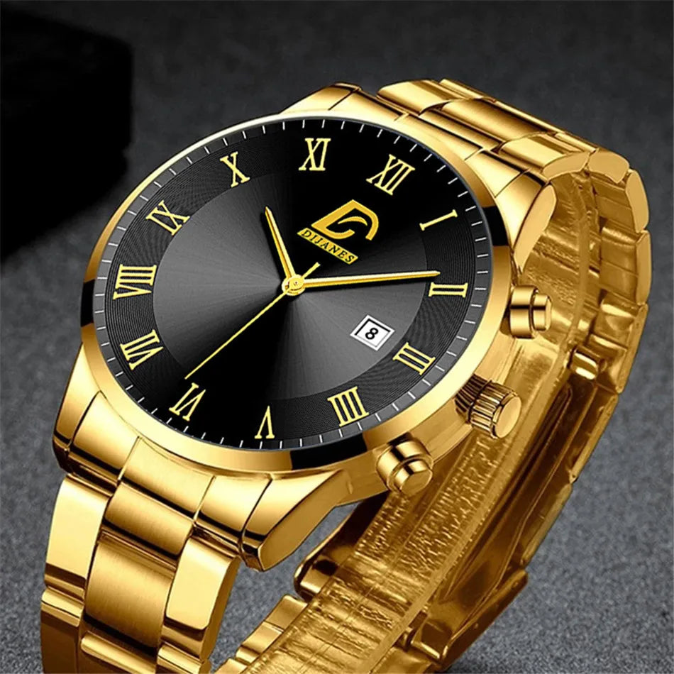 2023 Fashion Mens Gold Stainless Steel Watches Luxury Minimalist Quartz Wrist Watch Men Business Casual Watch relogio masculino