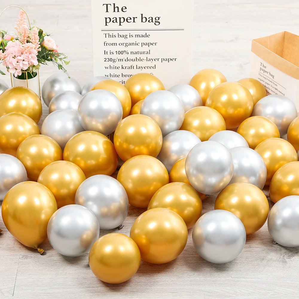 10Pcs 20pcs 5inch Gold Silver Purple Green Blue Metal Balloon Wedding Balloons Happy Birthday Latex Metal Chrome Ballon Decor