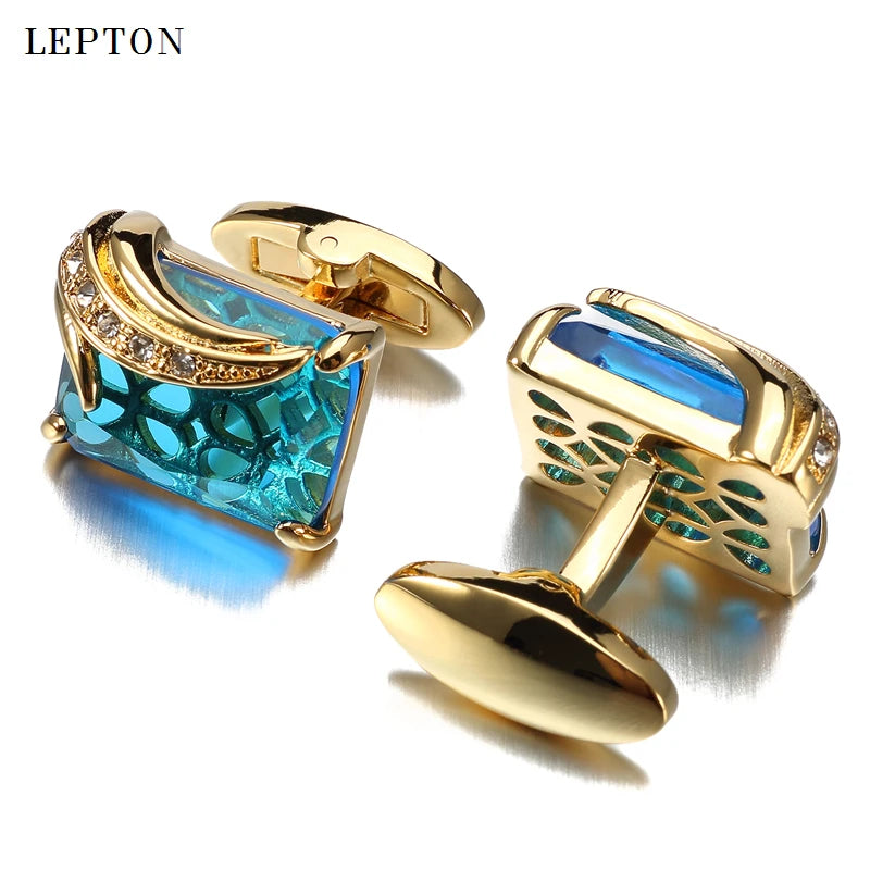 Low-key Luxury Glass Cufflinks for Mens Lepton Brand High Quality Square Crystal Cufflinks Shirt Cuff Links Relojes Gemelos