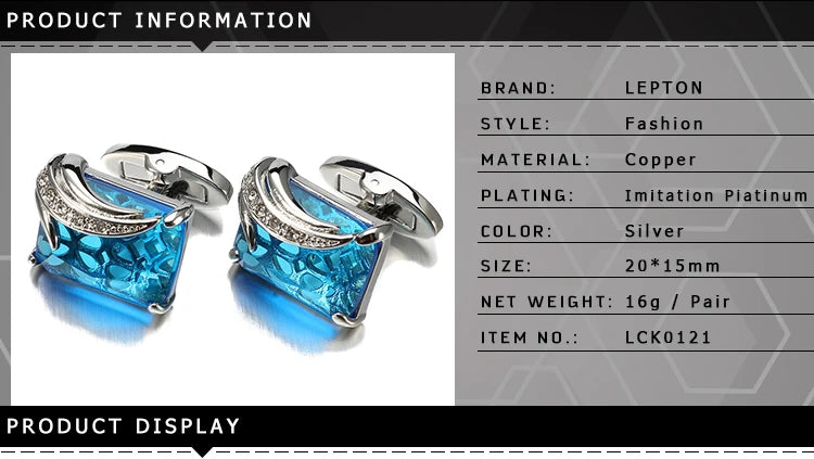 Low-key Luxury Glass Cufflinks for Mens Lepton Brand High Quality Square Crystal Cufflinks Shirt Cuff Links Relojes Gemelos