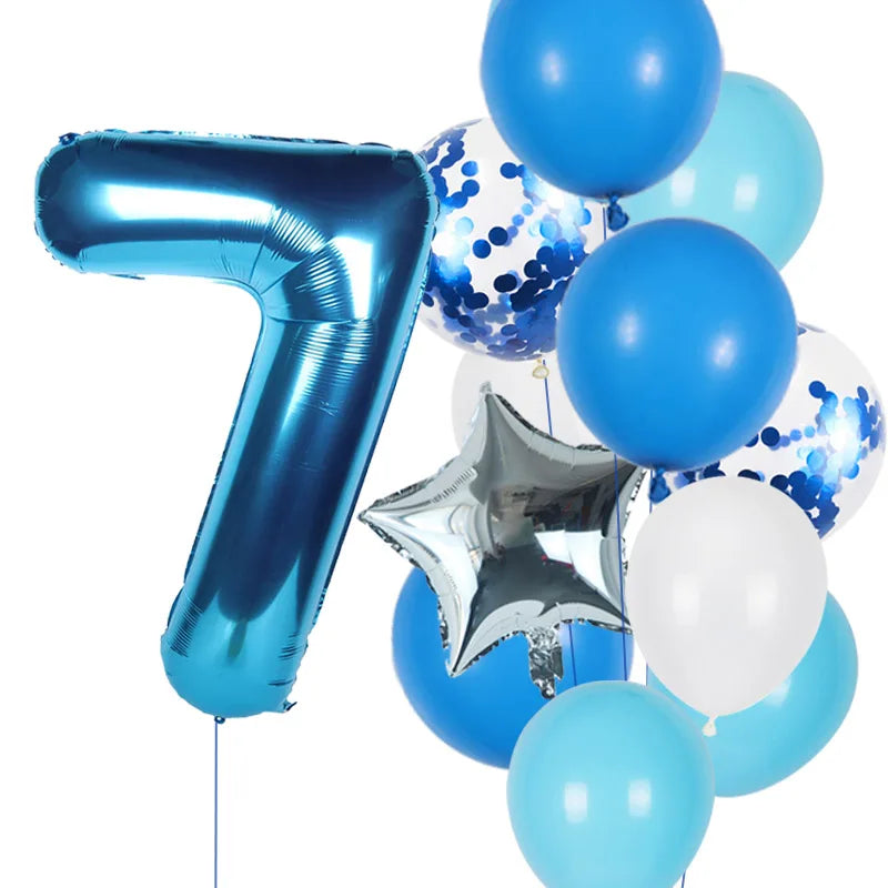 12pcs First Birthday Girl Boy Party Balloons Pink Number Baloon Birthday Decoration Kids 1 2 3 4 5 6 7 8 9 Years Party Supplies