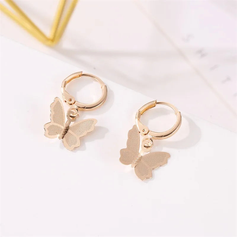 Korean Rhinestone Butterfly Stud Earrings For Women Girls Cute Fashion Metal Cuff Chain Tassel Boucle D'oreille Jewelry