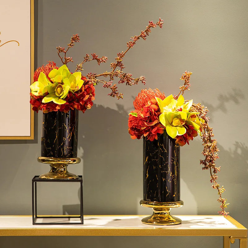 Ceramic Vase Marble Grain Tall Flowerpot Flower Arrangement Hydroponics Home Furnishing Decoration Vases Pots Terrarium