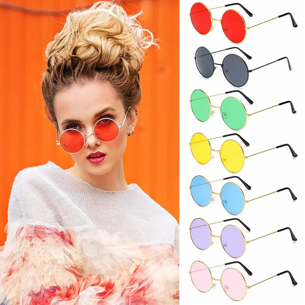Fashion Retro Round Hippie Sunglasses for Women Men Trendy Punk Disco Party Glasses Circle Metal UV Protection Sunglasses