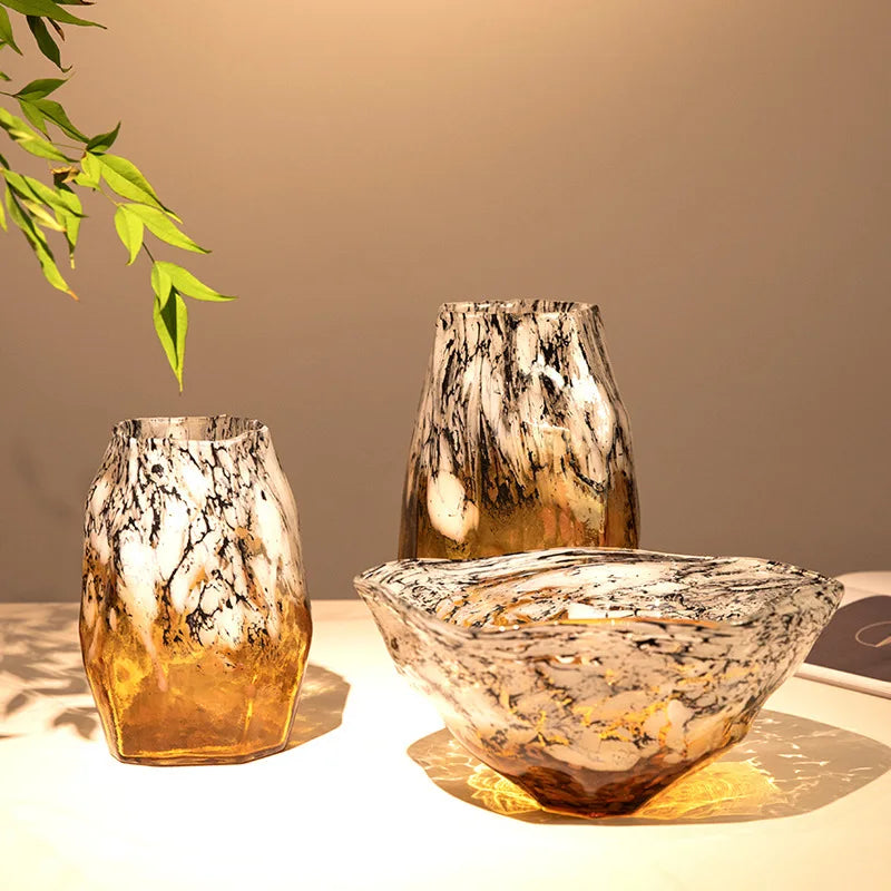 Glass Vase Irregular Gradients Speckled Black Glass Bottle Fruit Bowl Desktop Organization Organization Terrarium Vases Pots