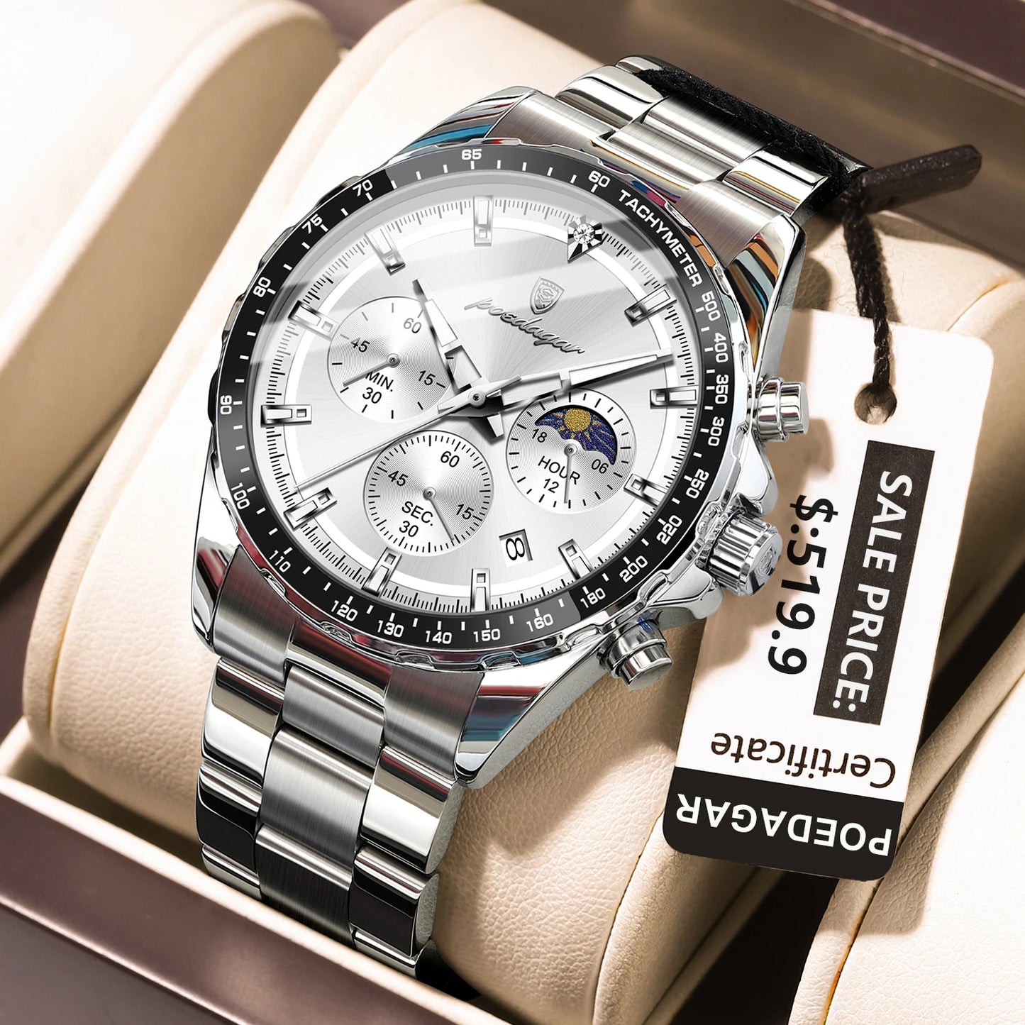 POEDAGAR Original Men Clock Sports Waterproof Luminous Chronograph Date Watch For Man Stainless Steel Quartz Men's Watches Reloj
