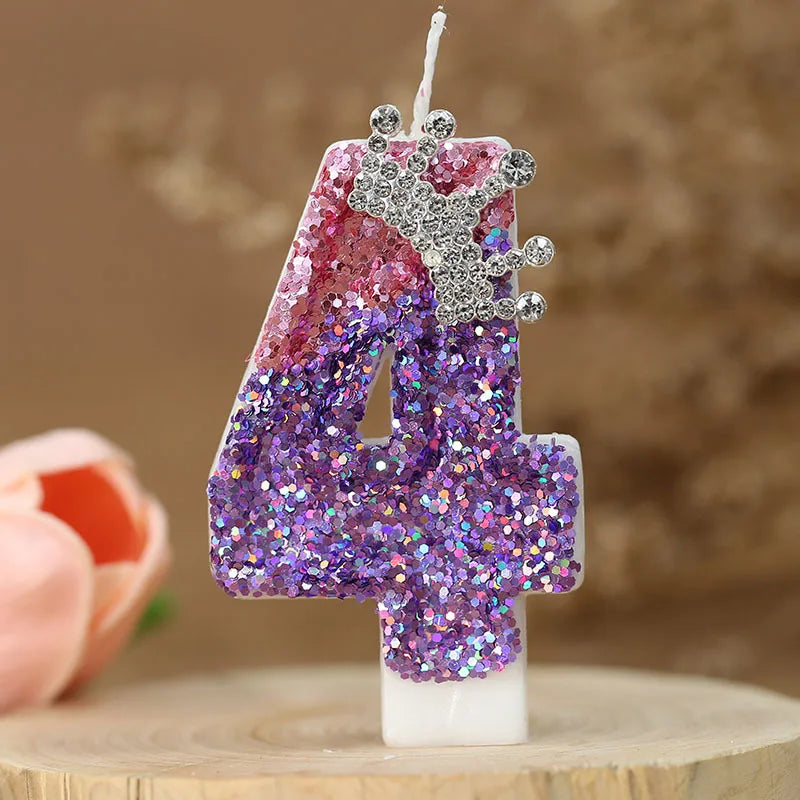 Number 8 Candles Cake Decoration for Girl's Birthday Candles Glitter Princess Crown Number Candle Happy Birthday Party Supplies