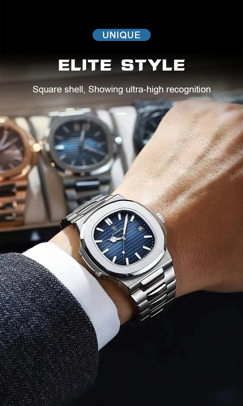 2023 New POEDAGAR Luxury Watch Business Waterproof Male Luminous Stylish Stainless Steel Square Quartz Men Watch Premium Quality