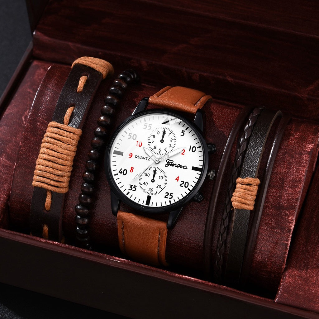 Kegllect Men Watch Set with Bracelet Casual Leather Band Quartz Clocks- Elegant For Gift & Perfect Watch For Boys