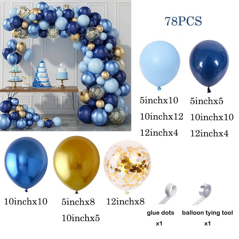 Navy Blue White Balloons Arch Garland Kit Silver Confetti Ballon First Birthday Party Decorations Graduation Wedding Baby Shower
