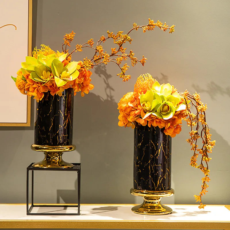 Ceramic Vase Marble Grain Tall Flowerpot Flower Arrangement Hydroponics Home Furnishing Decoration Vases Pots Terrarium