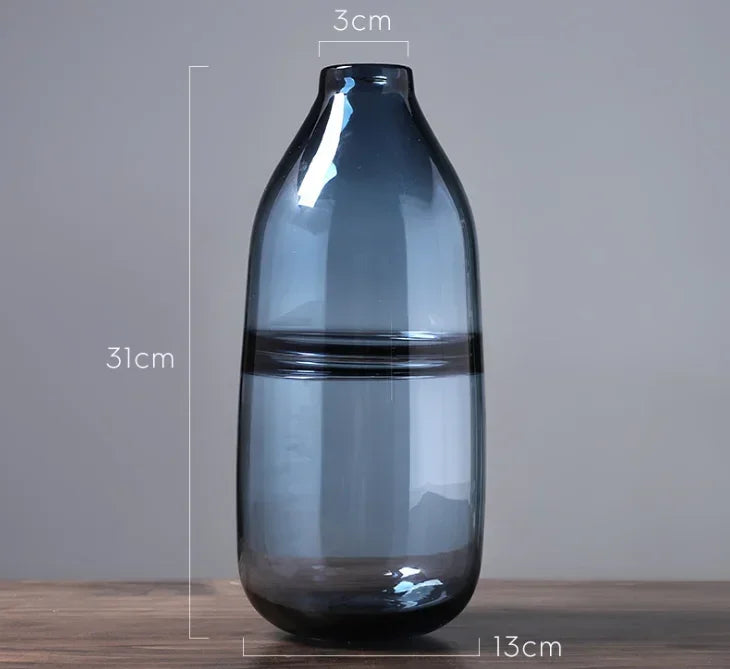 Minimalist Blue Black Glass Vase Home Living Room Nordic Restaurant Flower Arrangement Transparent Flower Decoration Ornaments