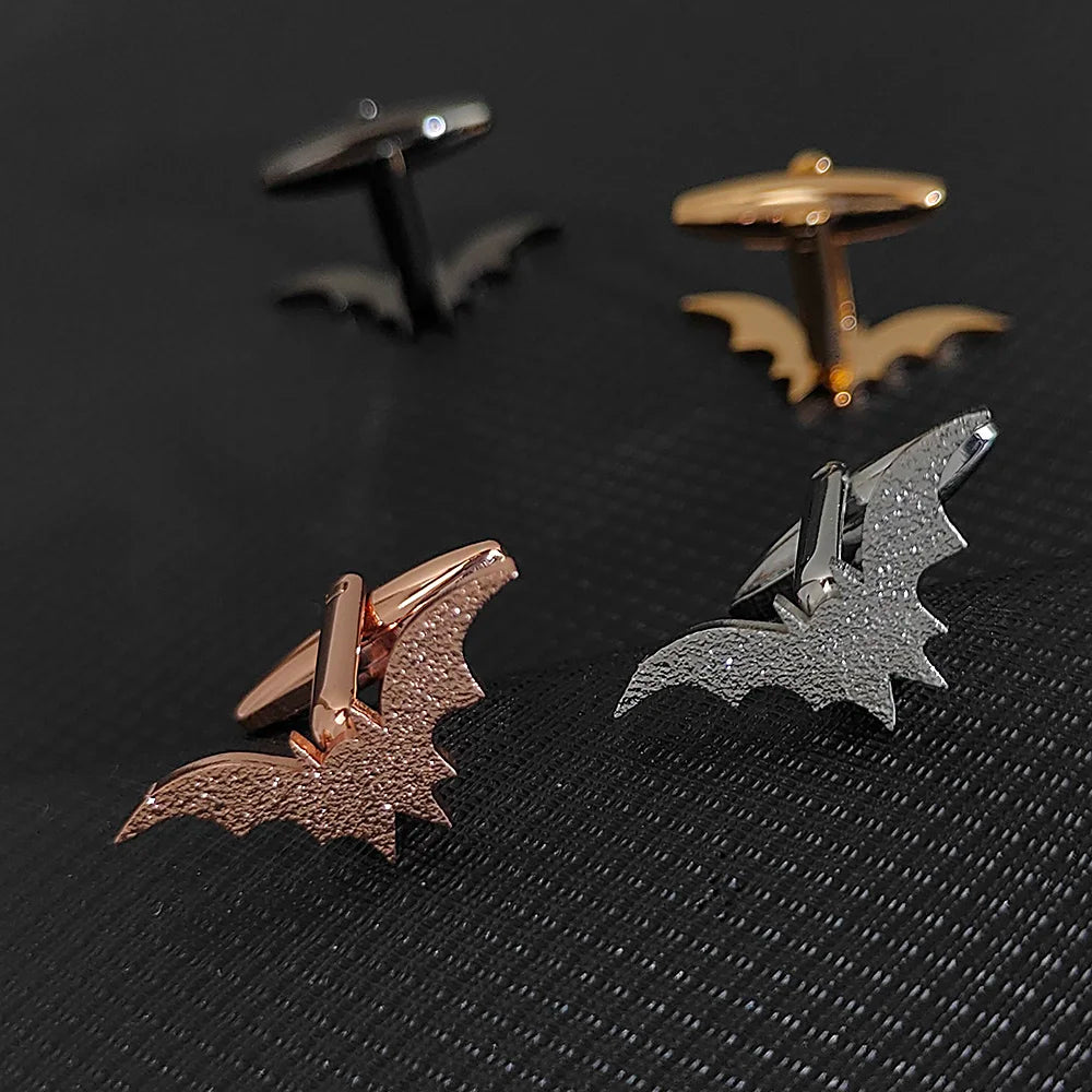 Luxury Bat Men Cufflinks Sleeve Wrist Buttons Shirt Clasps Stainless Steel Cuff Buckle Wedding Grooms Women Jewelry Gift Set
