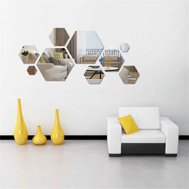 Lots Hexagonal Acrylic Mirror Wall Sticker Mini Mirror Solid Paster Self-adhesive Gold Silver Decals Home Bedroom Art Decoration