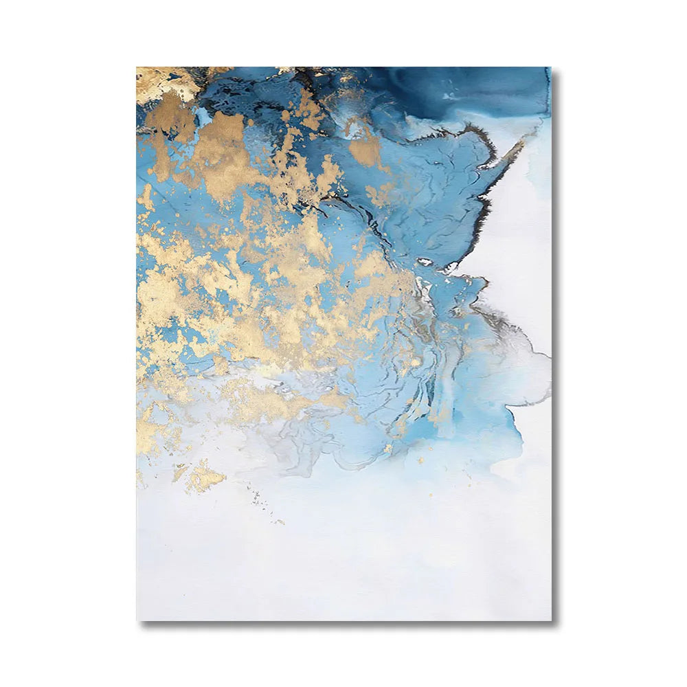 Blue Prints Abstract River Gold Texture Wall Art Canvas Painting Posters and Prints for Living Room Home Decoration