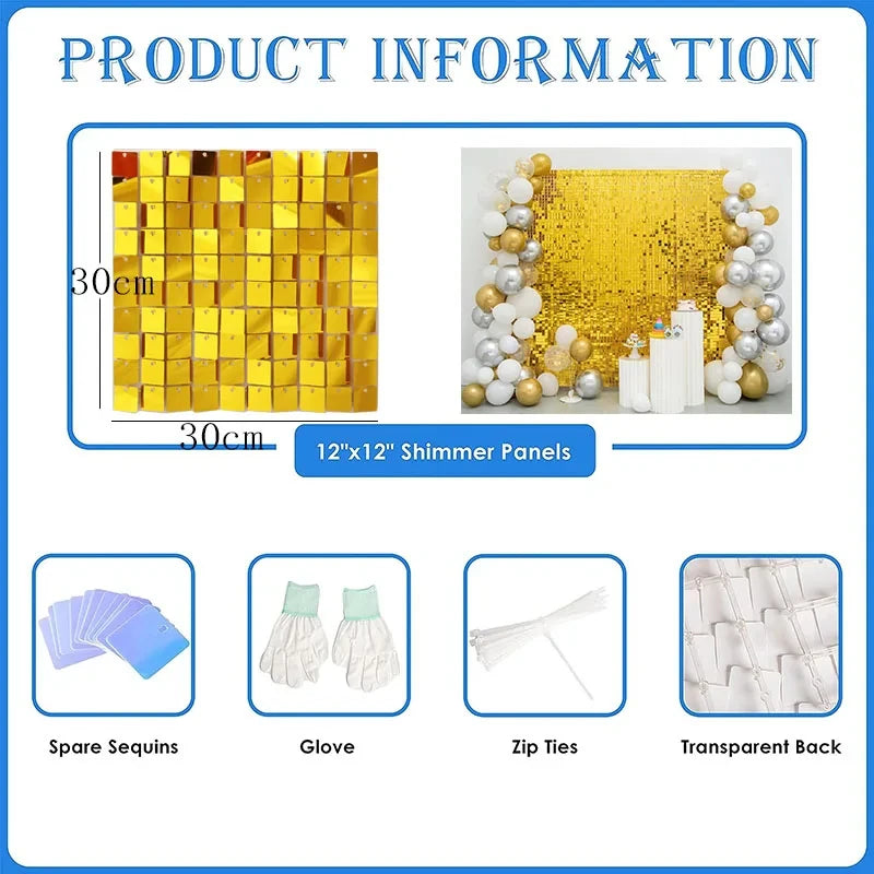 Square glitter wall background with 18 decorative panels sparkling. Photo background used for birthday party decoration