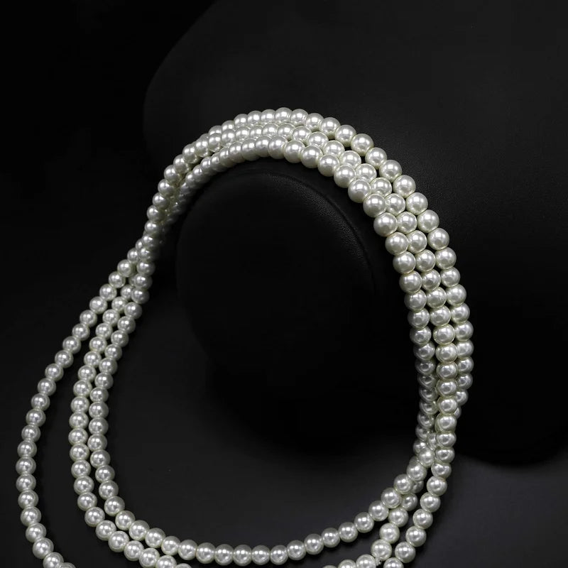 Long Pearl Necklaces for Women Girls Cream White Faux Pearl Strand Layered Necklace Costume Jewelry Gifts for Her