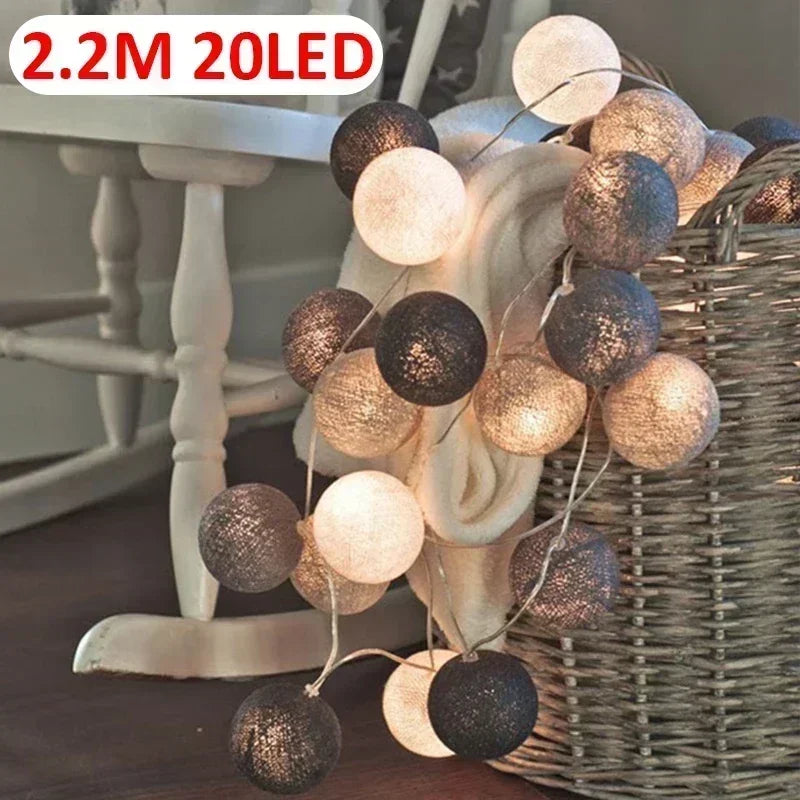 LED Cotton Balls String Lights Chain Strings Light Fairy Garland Lighting for Home Outdoor Garden Wedding Party Christmas Decor