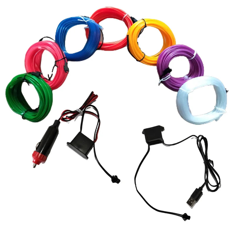 5m Car Interior Accessories Atmosphere Lamp Cold Light Line With USB DIY Decorative Dashboard Console Auto LED Ambient Lights