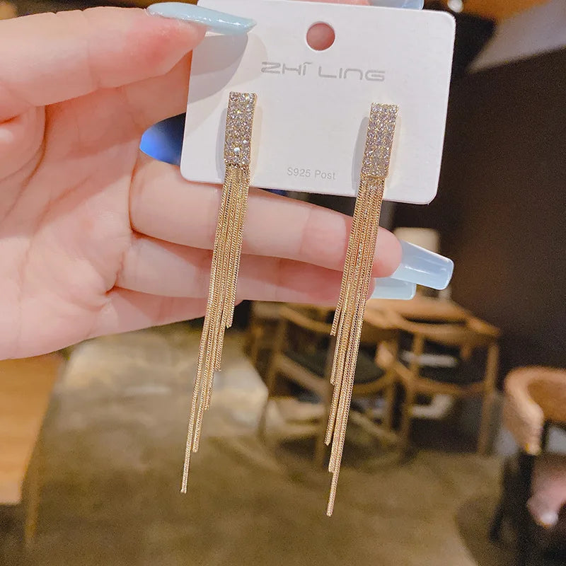Korean Fashion Emerald Crystal Dangle Earrings for Women Trendy Gold Color Hollow Stud Earring Birthday Gifts Pendientes Mujer