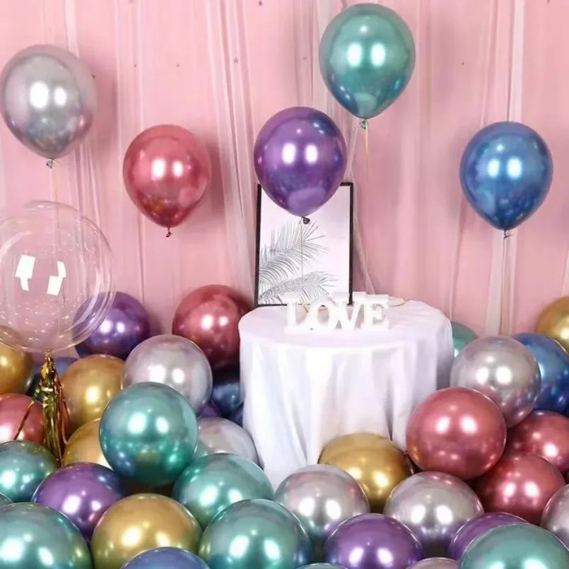 5Inch 10Pcs Latex Balloon Gold Silver Black Pink Xmax Balloon Wedding Happy Birthday Metallic Chrome Balloon Decoration