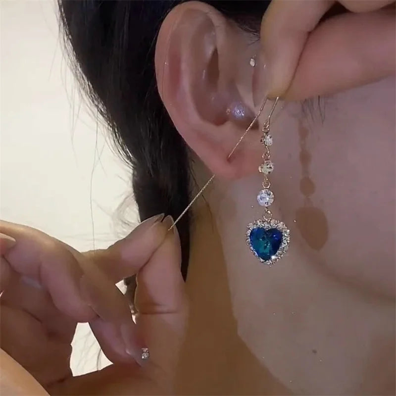 Exquisite Heart Shaped Zircon Earrings For Women Girls Luxury Long Tassel Ear Line Dangle Earring Wedding Party Jewelry Gifts