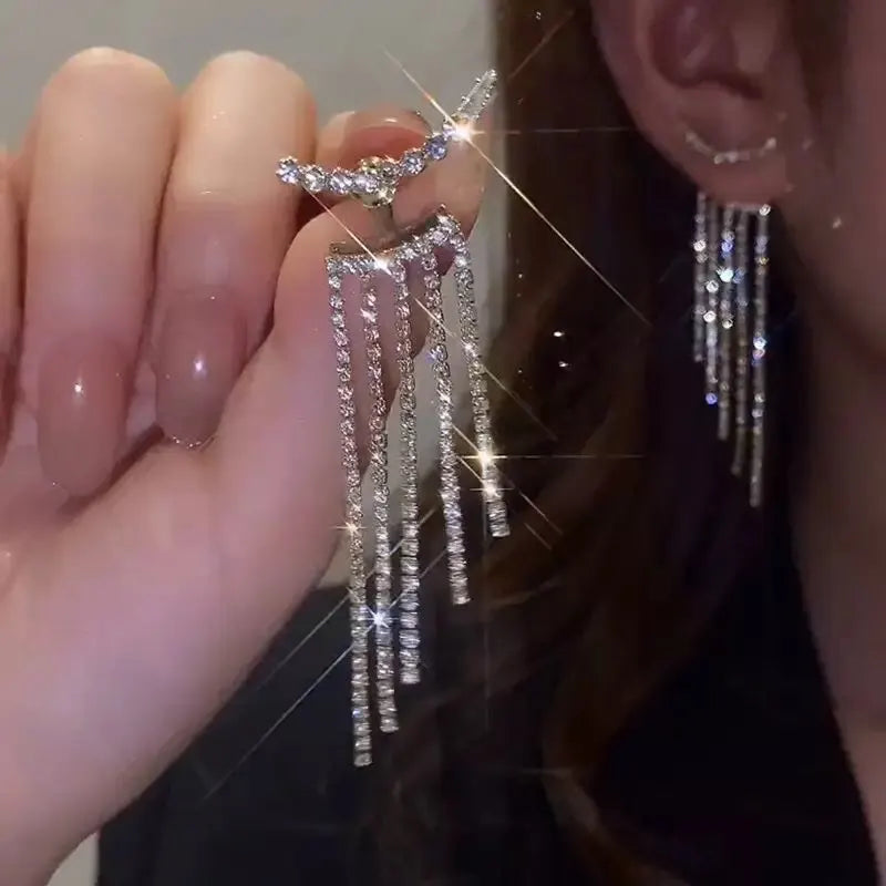Korean Fashion Emerald Crystal Dangle Earrings for Women Trendy Gold Color Hollow Stud Earring Birthday Gifts Pendientes Mujer