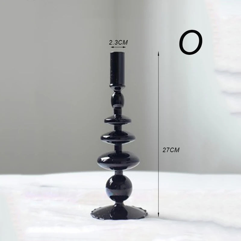 Creative Glass Hydroponic vase black candlestick glass candle stand Nordic Desktop Floral Arrangements Home Decoration Art