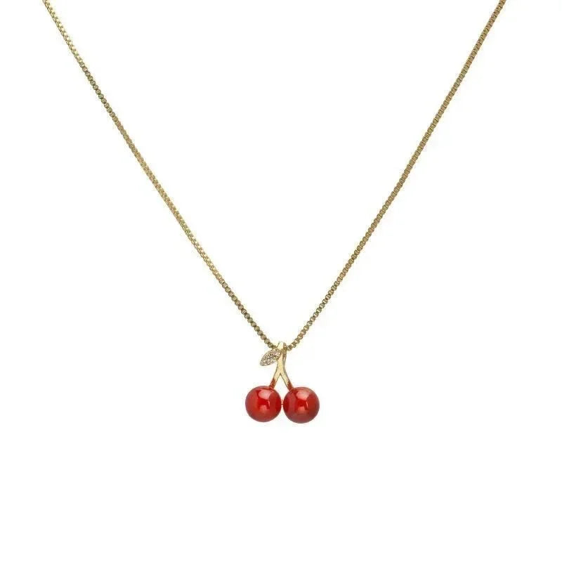 New Wine Red Cherry Gold Colour Pendant Necklace For Women Personality Fashion Necklaces Wedding Jewelry Girls Party Gifts
