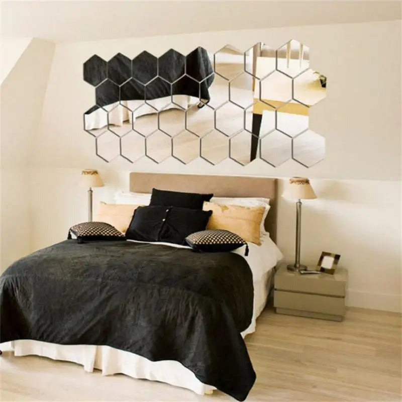 Lots Hexagonal Acrylic Mirror Wall Sticker Mini Mirror Solid Paster Self-adhesive Gold Silver Decals Home Bedroom Art Decoration