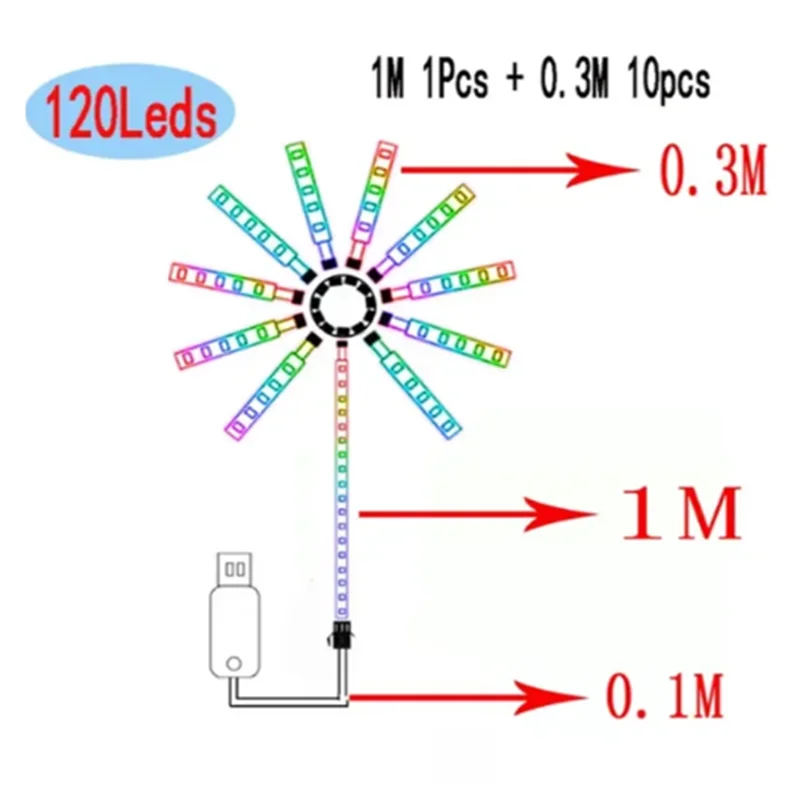 2024 LED Fireworks Light LED Garland RGB Neon String Light Bluetooth APP Control Music Sync Bedroom Wedding Decor Fairy Lights