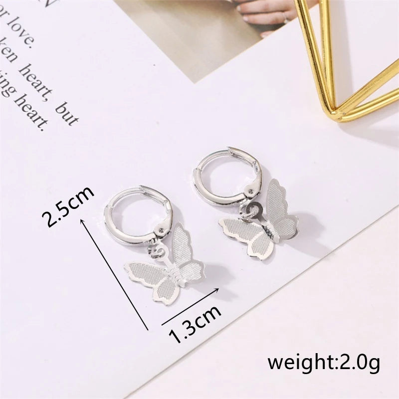 Korean Rhinestone Butterfly Stud Earrings For Women Girls Cute Fashion Metal Cuff Chain Tassel Boucle D'oreille Jewelry