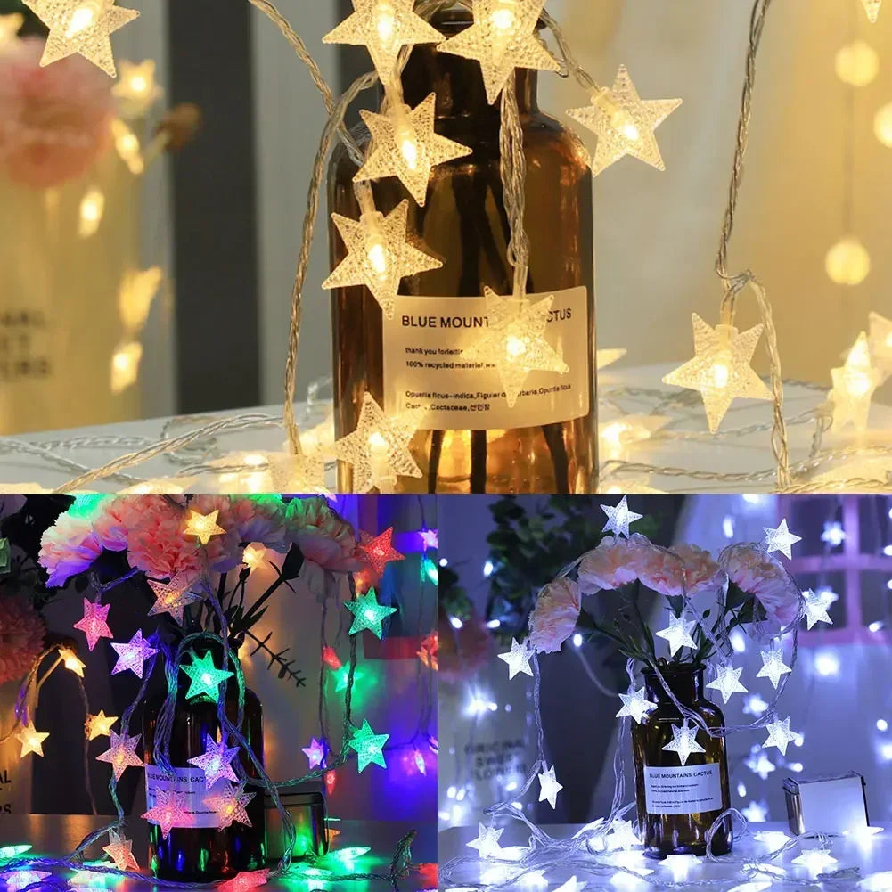 1.5m/3m LED Star String Lights Christmas Garland Battery USB Powered Wedding Party Curtain String Fairy Lamps For Home