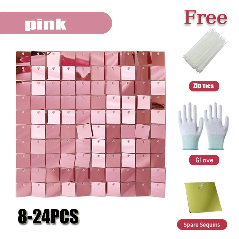 Square glitter wall background with 18 decorative panels sparkling. Photo background used for birthday party decoration