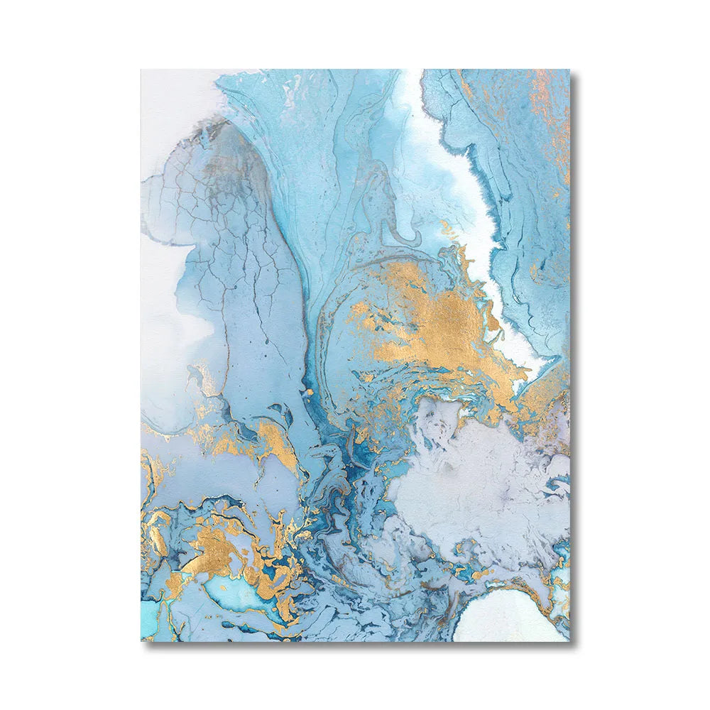 Blue Prints Abstract River Gold Texture Wall Art Canvas Painting Posters and Prints for Living Room Home Decoration