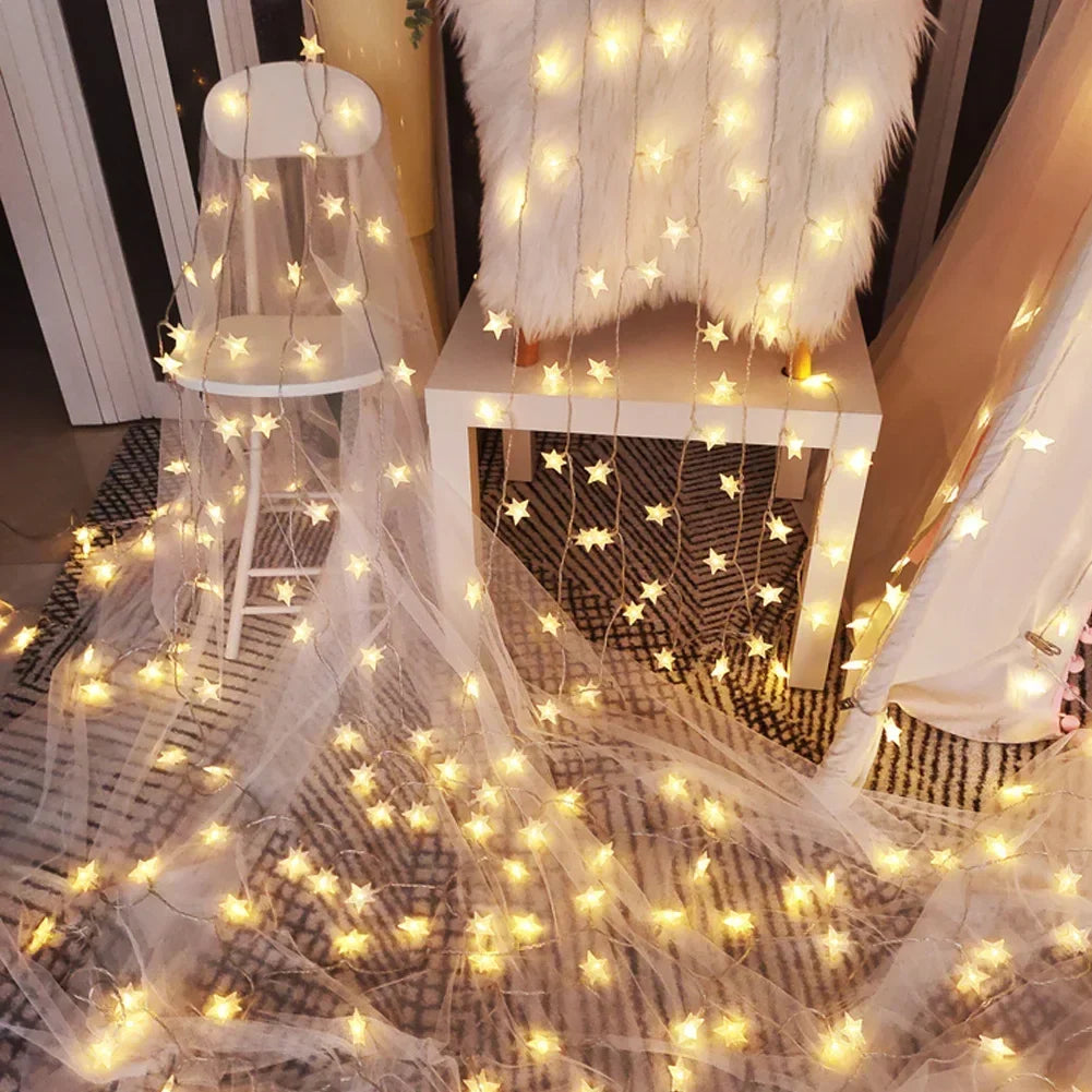 1.5m/3m LED Star String Lights Christmas Garland Battery USB Powered Wedding Party Curtain String Fairy Lamps For Home