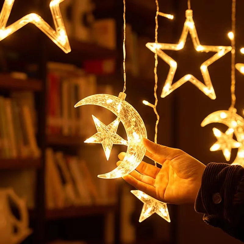 3.5M Eid Moon Star Led Light Ice Column Star String Ramadan Home Decoration Party Moon Star Fairy String Lights Party Supplie