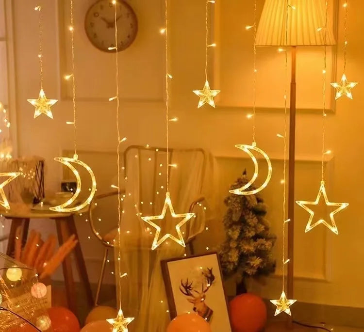 3.5M Eid Moon Star Led Light Ice Column Star String Ramadan Home Decoration Party Moon Star Fairy String Lights Party Supplie