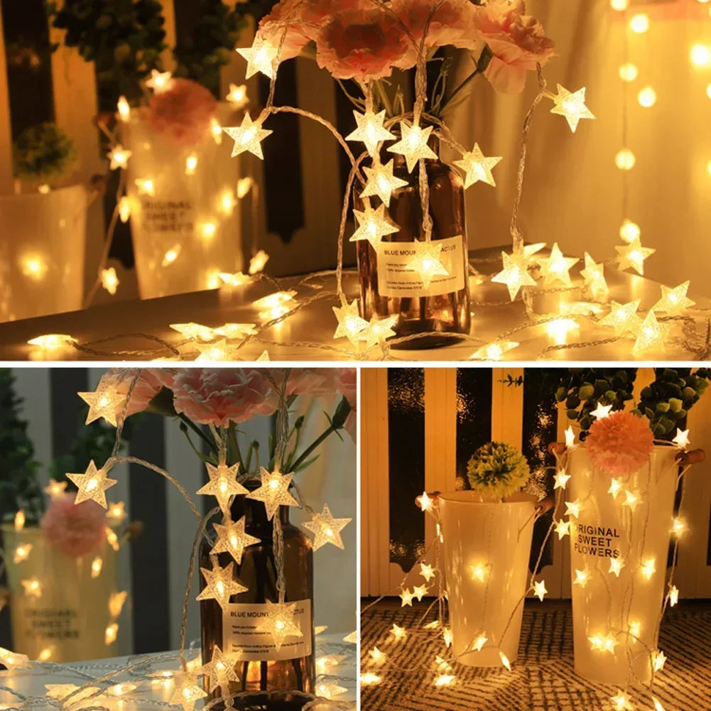 1.5m/3m LED Star String Lights Christmas Garland Battery USB Powered Wedding Party Curtain String Fairy Lamps For Home