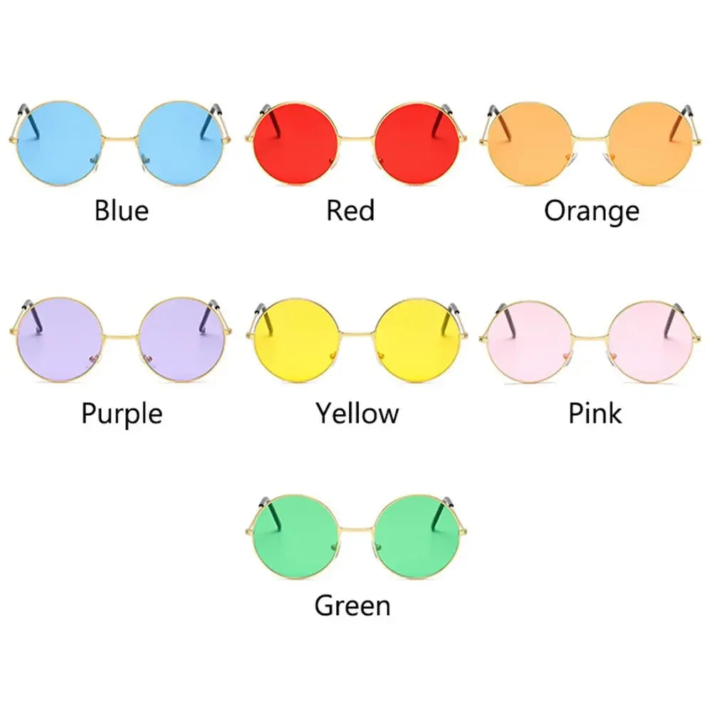 Fashion Retro Round Hippie Sunglasses for Women Men Trendy Punk Disco Party Glasses Circle Metal UV Protection Sunglasses