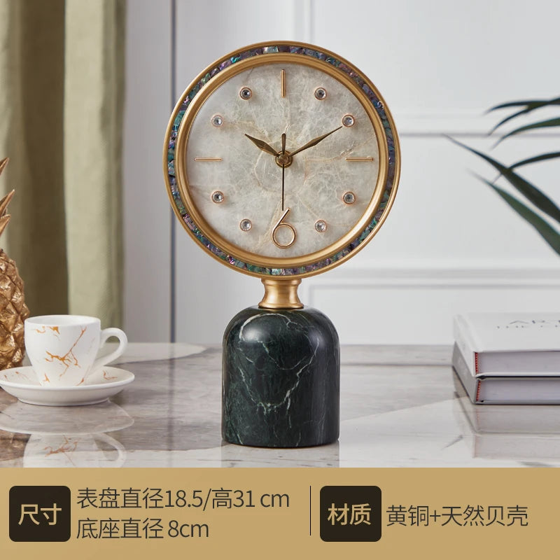 Copper Table Clock Shell Dial Marble Base Decoration Room Bedroom Bedside Modern Simple Office Desk Fireplace Standing Clocks