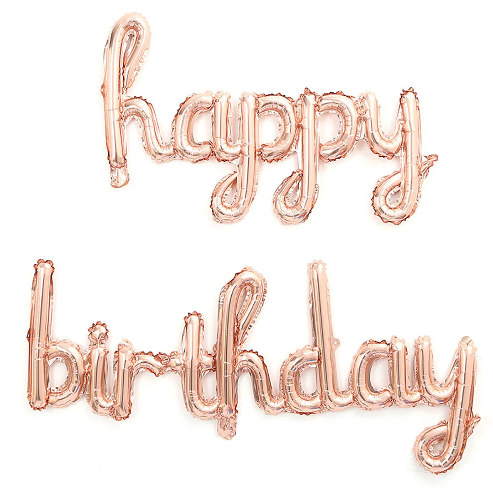 2pcs/set Happy Birthday Balloons Pink Purple Aluminium Foil Balloon Birthday Party Decoration Suppries Home DIY Accessories Prop