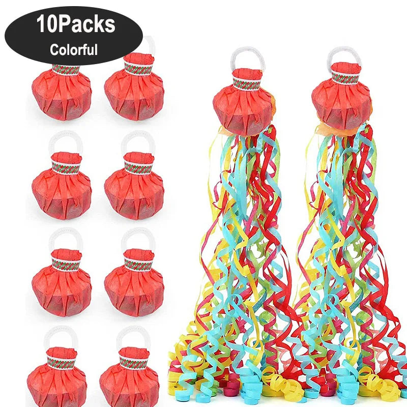 10Packs White Streamers Poppers Colorful Hand Throw Confetti Poppers No Mess Paper Crackers for Birthday Wedding Party Supplies